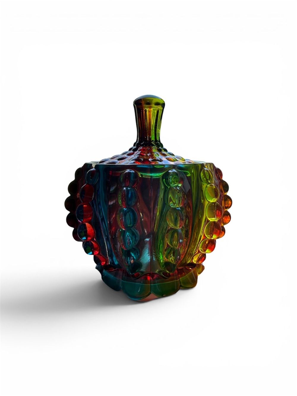 6 oz Rainbow Embossed Glass Jar with Lid Crystal Glass Candy Dishes Candy Jar